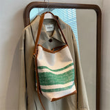 Stripe Canvas Bucket Bag Large Capacity Shoulder Women's Handbags