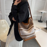 Stripe Canvas Bucket Bag Large Capacity Shoulder Women's Handbags