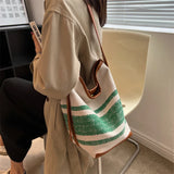 Stripe Canvas Bucket Bag Large Capacity Shoulder Women's Handbags