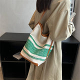 Stripe Canvas Bucket Bag Large Capacity Shoulder Women's Handbags