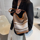 Stripe Canvas Bucket Bag Large Capacity Shoulder Women's Handbags