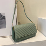 Striped Shoulder Bag Solid Pu Leather Lady Handbag Casual Women Bags