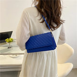 Striped Shoulder Bag Solid Pu Leather Lady Handbag Casual Women Bags
