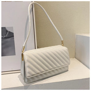 Striped Shoulder Bag Solid Pu Leather Lady Handbag Casual Women Bags