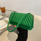 Striped Shoulder Bag Solid Pu Leather Lady Handbag Casual Women Bags