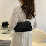 Striped Shoulder Bag Solid Pu Leather Lady Handbag Casual Women Bags