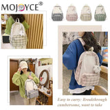 Nylon Plaid Backpack Teenagers Schoolbag Cartoon Pendant Travel