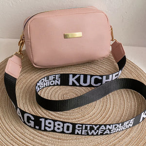 Solid Pu Leather Shoulder Bag with Wide Strap
