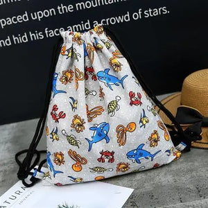 Leaf Drawstring Shoulder Storage Bag Women Men Travel Beach Backpack