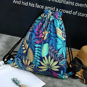 Leaf Drawstring Shoulder Storage Bag Women Men Travel Beach Backpack