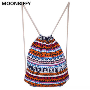 Girls Shoulder Bags Women Canvas Leaf Backpack Bag Shoe Travel Pouch