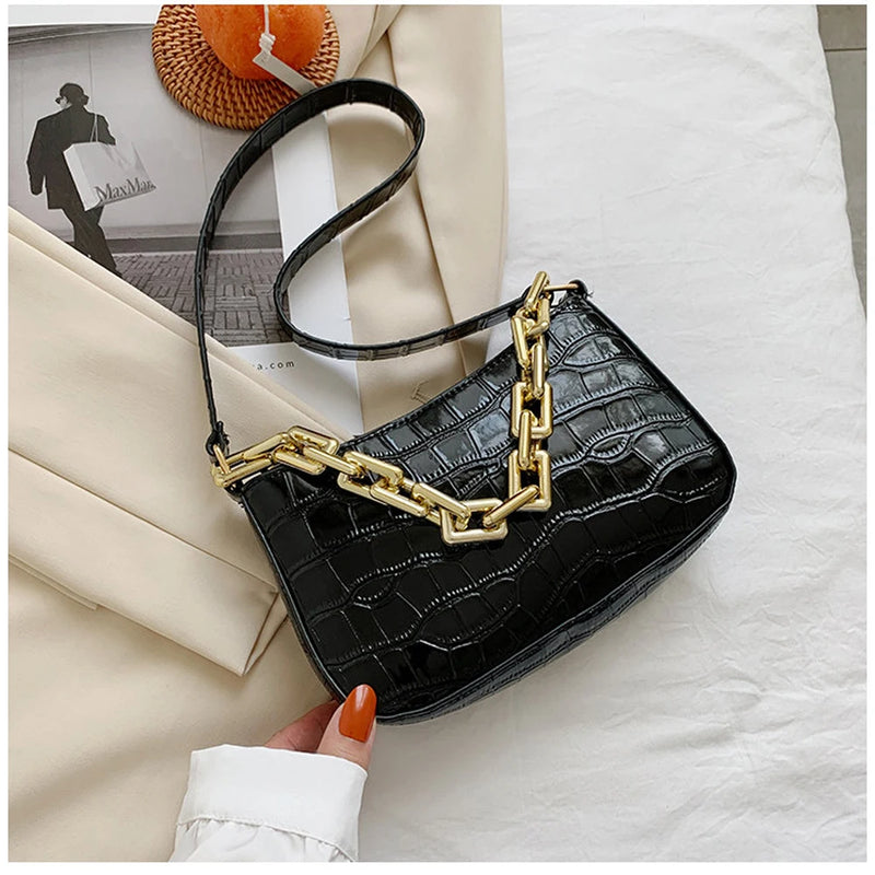 Crocodile Pattern PU Leather Tote Shoulder Bag for Women