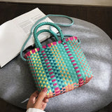 Straw Beach Bag Lady Travel Shoulder Messenger Red