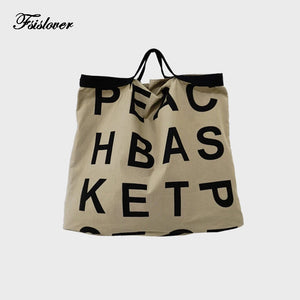 Canvas Shoulder Bag for Women, letter Print Shopping Bags, Grocery Handbag Tote