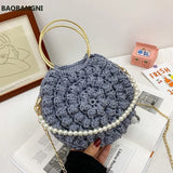 Summer Women Shoulder Bag Ice Silk Weave Round Shape Women Handbag