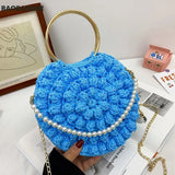 Summer Women Shoulder Bag Ice Silk Weave Round Shape Women Handbag