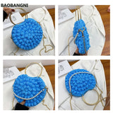 Summer Women Shoulder Bag Ice Silk Weave Round Shape Women Handbag