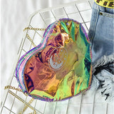 Summer Women Shoulder Bags PU Leather Laser Metal Chain Beach Bag Heart Shape