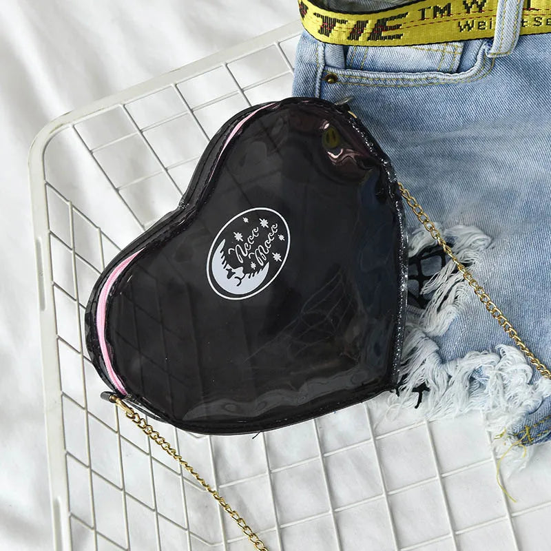 Summer Women Shoulder Bags PU Leather Laser Metal Chain Beach Bag Heart Shape