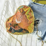 Summer Women Shoulder Bags PU Leather Laser Metal Chain Beach Bag Heart Shape