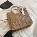 Summer Women's Straw Tote Bag Ribbons Shoulder Bags Bohemia Lady Beach Handb