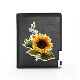 Sunflower Leaves Leather Wallet Men Women Billfold Slim