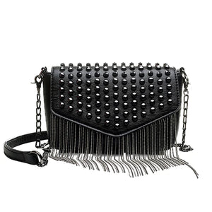 Tassel Diamonds Mini Chain Shoulder Bag Crossbody Leather Rivets Female Bolsa