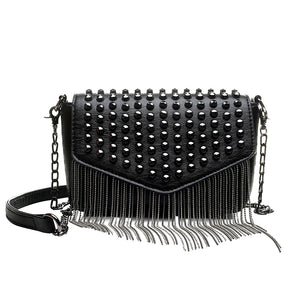 Tassel Diamonds Mini Chain Shoulder Bag Crossbody Leather Rivets Female Bolsa