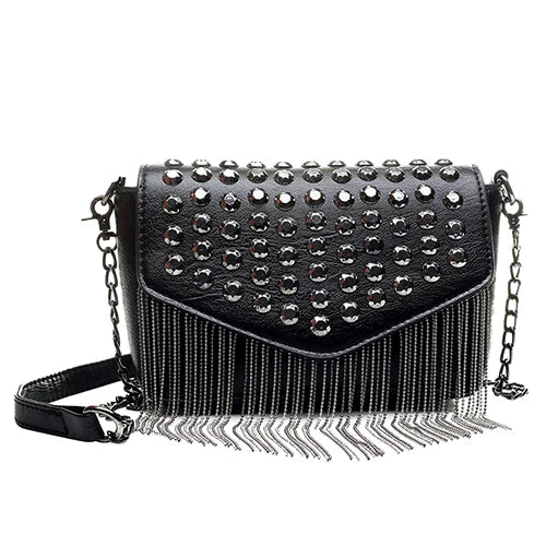 Tassel Diamonds Mini Chain Shoulder Bag Crossbody Leather