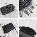 Tassel Diamonds Mini Chain Shoulder Bag Crossbody Leather Rivets Female Bolsa