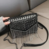 Tassel Diamonds Mini Chain Shoulder Bag Crossbody Leather Rivets Female