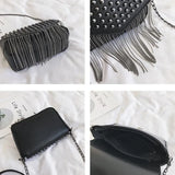 Tassel Diamonds Mini Chain Shoulder Bag Crossbody Leather Rivets Female