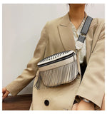 Tassel Leather Crossbody Chest Bag Women Waist Bag Casual Travel Pack