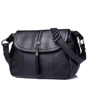 Tassel Shoulder Bag Solid PU Leather Crossbody Large Capacity