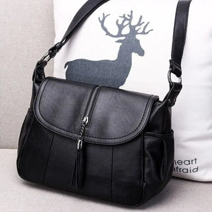 Tassel Shoulder Bag Solid PU Leather Crossbody Large Capacity