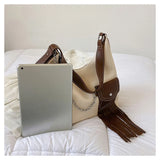 Tassels Hobos Shoulder Bags Large Capacity Chain Handbag Panelled PU Leather Tot