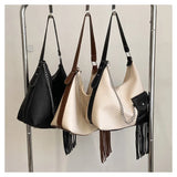 Tassels Hobos Shoulder Bags Large Capacity Chain Handbag Panelled PU Leather Tot