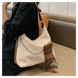 Tassels Hobos Shoulder Bags Large Capacity Chain Handbag Panelled PU Leather Tot