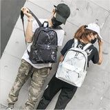 Teenager Backpack Marble Print Rucksack Canvas Shoulder School Backpack