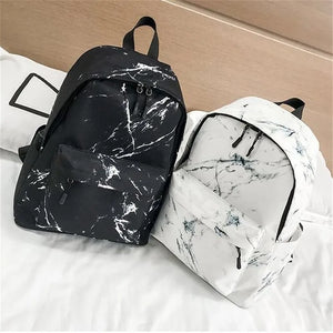 Teenager Backpack Marble Print Rucksack Canvas Shoulder School Backpack