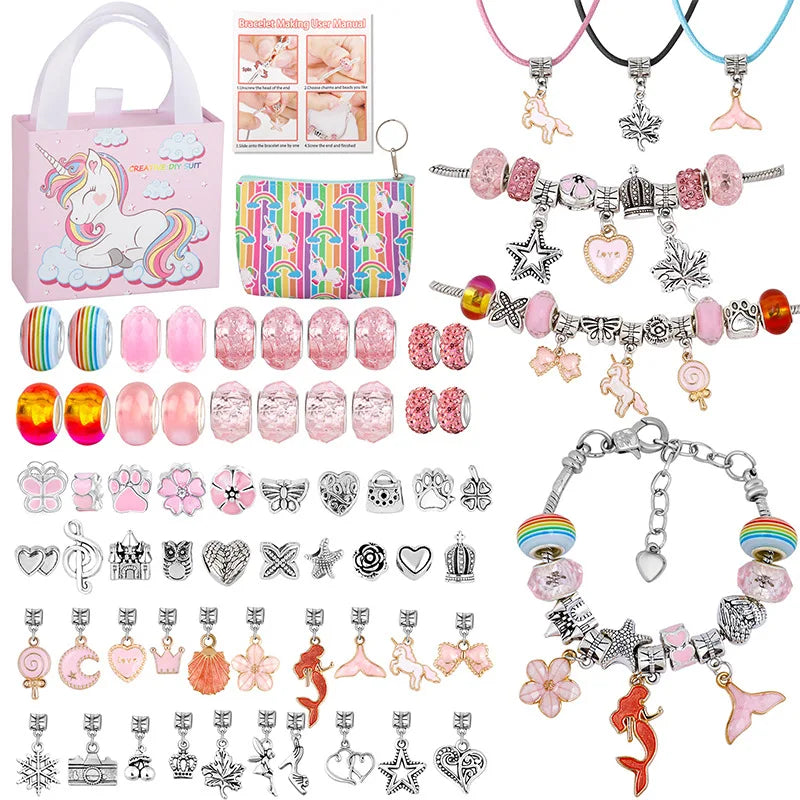 Rainbow Letter Bead Bracelet Set with Pendant and Bag