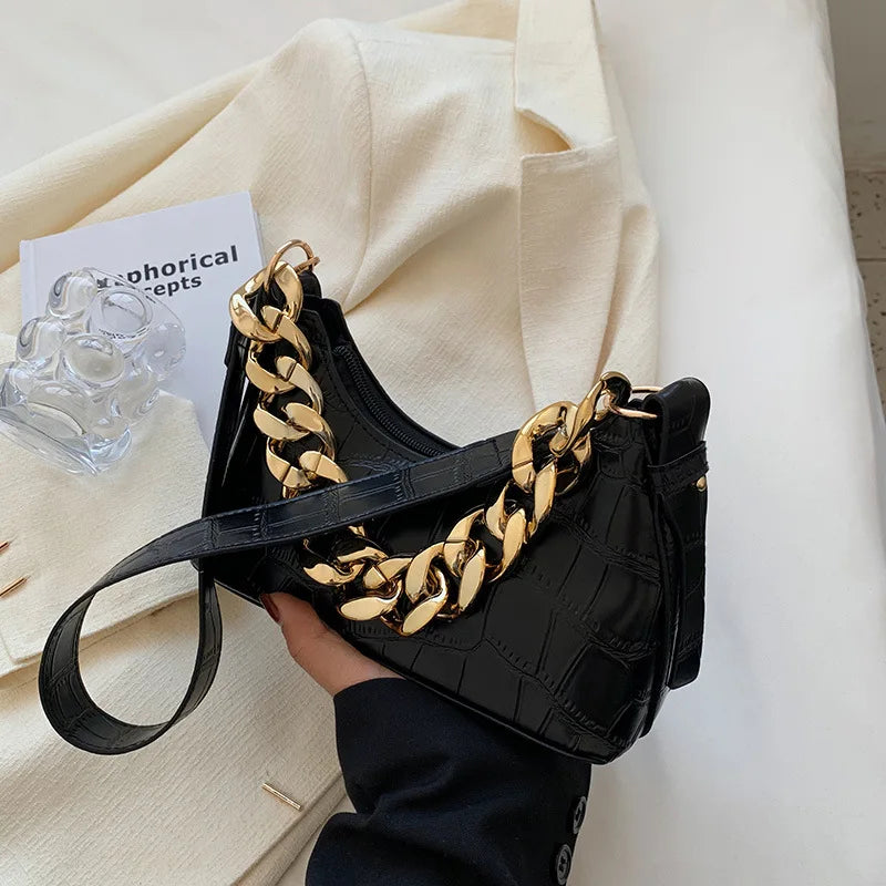 Textured Women Shoulder Bag Chain Decoration Ladies Handbags And Purses
