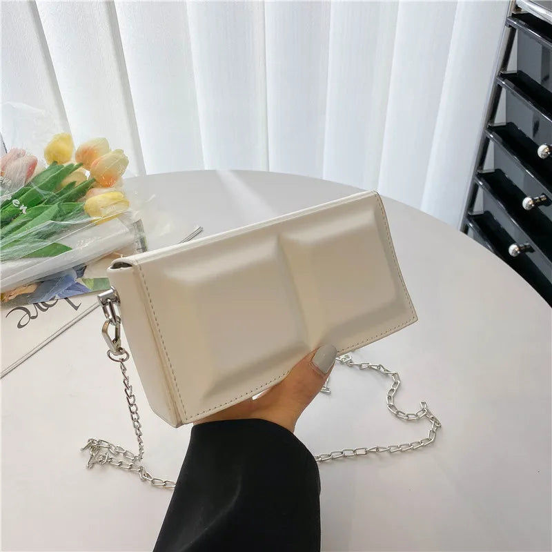 Textured Women's Bag Chocolate Chain Shoulder Bags PU Leather Buckle
