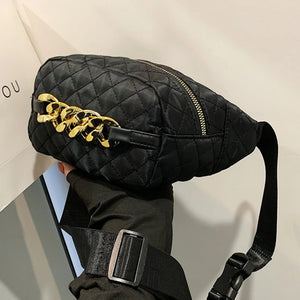Thick Chain Fanny Pack Bum Bag Quilted Crossbody Bag