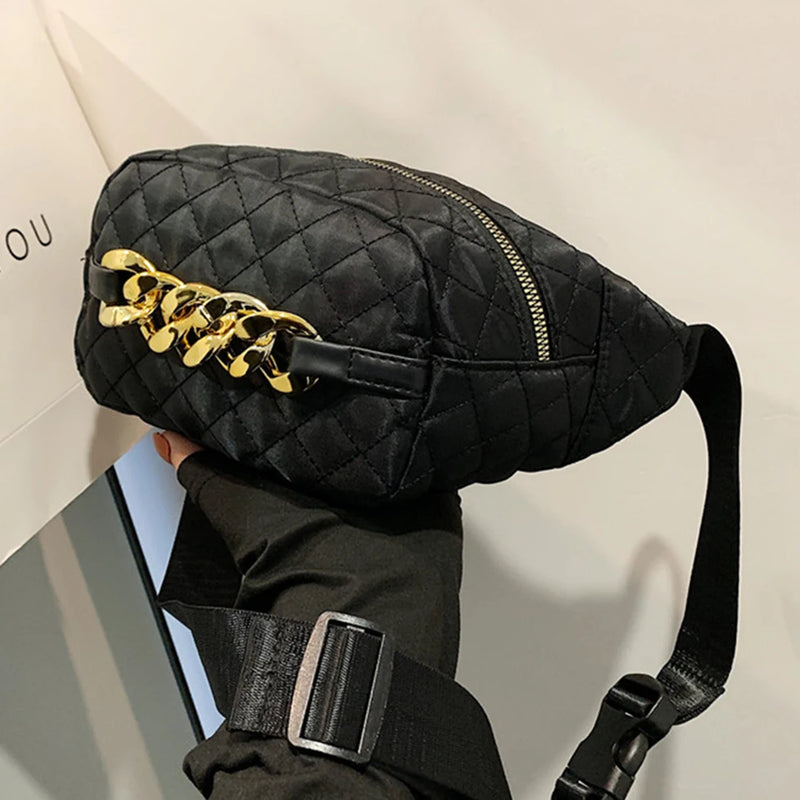 Thick Chain Fanny Pack Bum Bag Quilted Crossbody Bag
