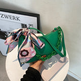 Thick Chain Leather Ribbon Armpit Shoulder Bag