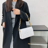 Geometric Embossed Chain Shoulder Bag Women Small Flap Purse Handbag