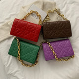 Geometric Embossed Chain Shoulder Bag Women Small Flap Purse Handbag