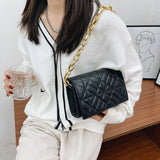 Geometric Embossed Chain Shoulder Bag Women Small Flap Purse Handbag