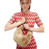 Thick Metal Chains Plush Women Shoulder Bags Handbags Faux Fur Tote